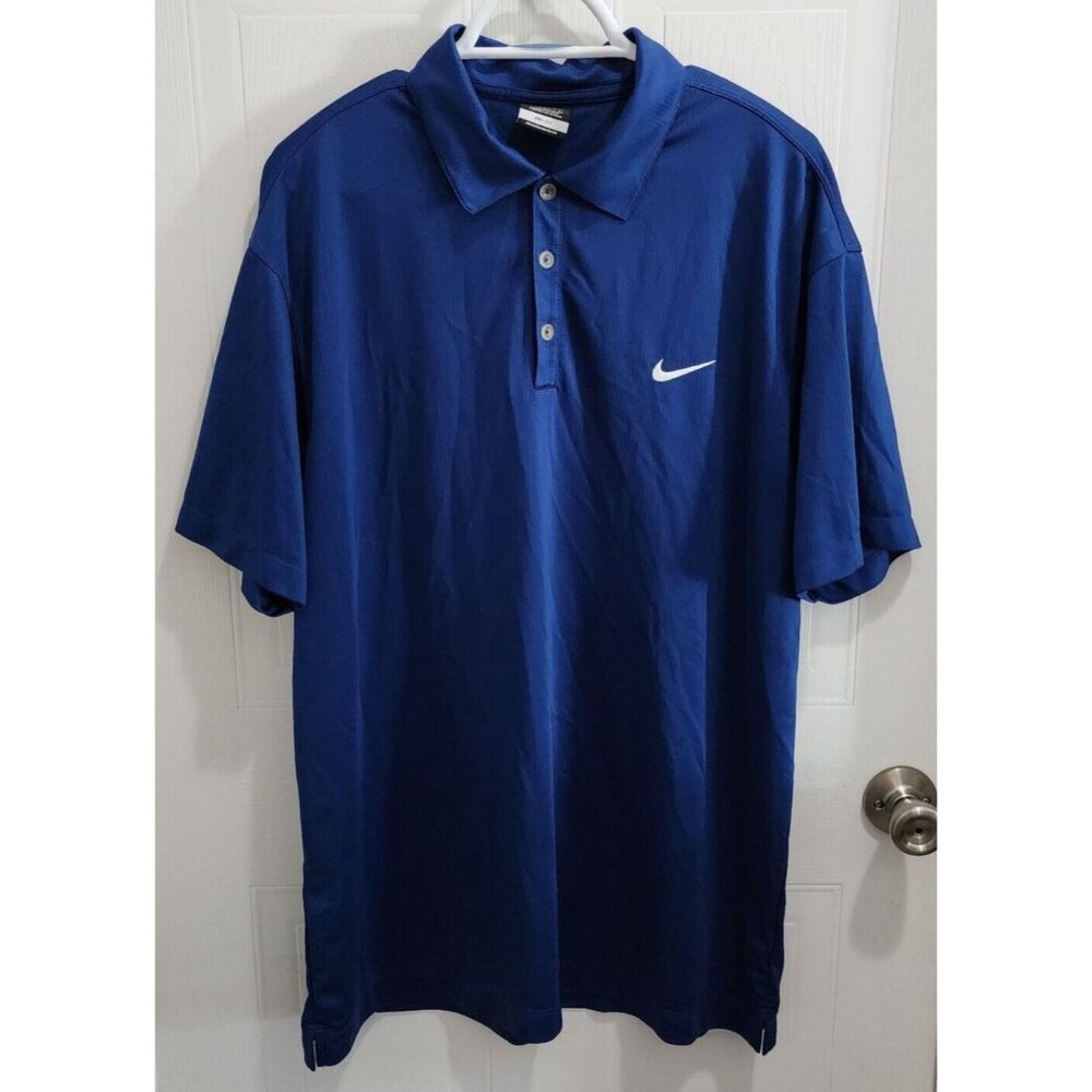 Nike Golf Blue Dri Fit White Swoosh Logo Polo Shirt Size XL‎ 100% Polyester